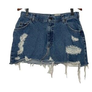 Furst Of A Kind Denim Skirt Distressed Jean Skirt No size tag Waist 32" Women's